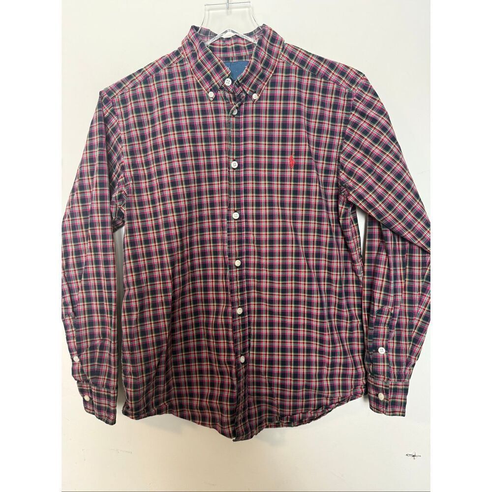 Ralph Lauren Youth Large Plaid Button Down Shirt 100% Cotton Preppy Holiday Phot